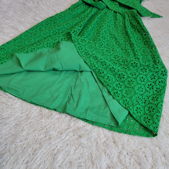 1901 Emeral Eyelet Faux Wrap Cotton Midi Dress Sz 6 - Picture 8 of 11